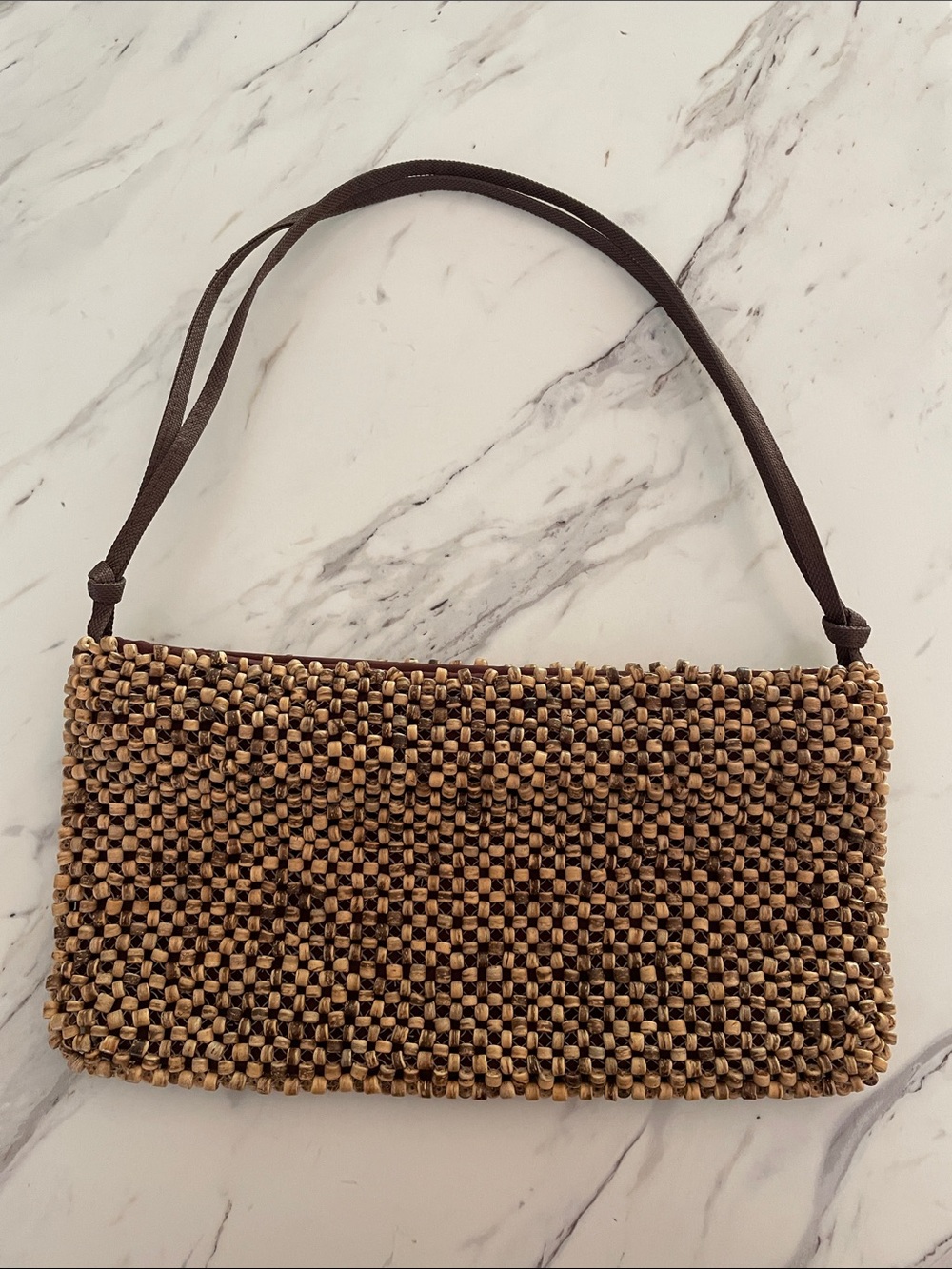 Vintage Brown Beaded Shoulder Bag